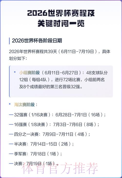 2026世界杯详细比赛时间安排 2026世界杯详细比赛时间安排