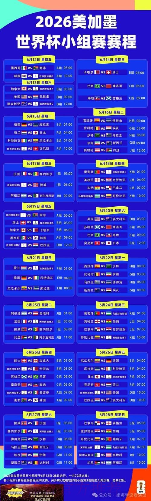 2026世界杯赛程时间及详细安排介绍 2026世界杯赛程时间及详细安排介绍